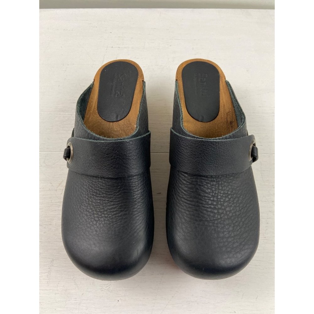 Sanita Black Leather Clogs Womens size 42
